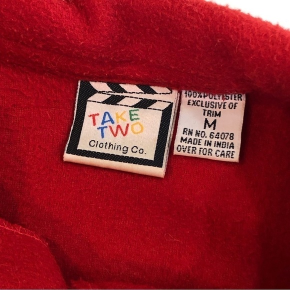 VINTAGE Take Two fleece shirt jacket button front cat applique red M - Picture 9 of 11